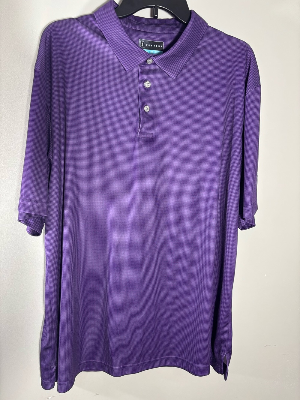 New List- PGA TOUR Men's XL Purple Micro Check Performance Golf Polo Shirt